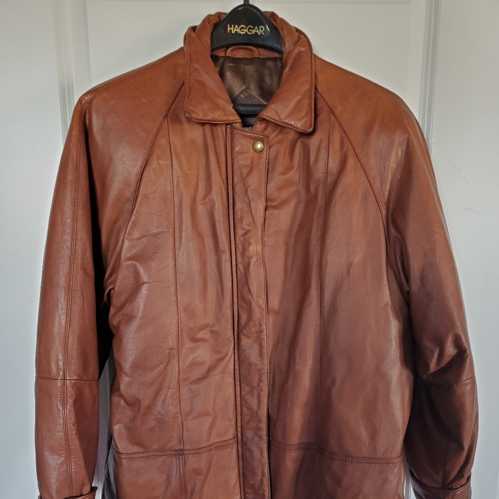 Vintage Eddie Bauer Brown Leather Bomber Flight Coat Jacket Mens - Size Medium